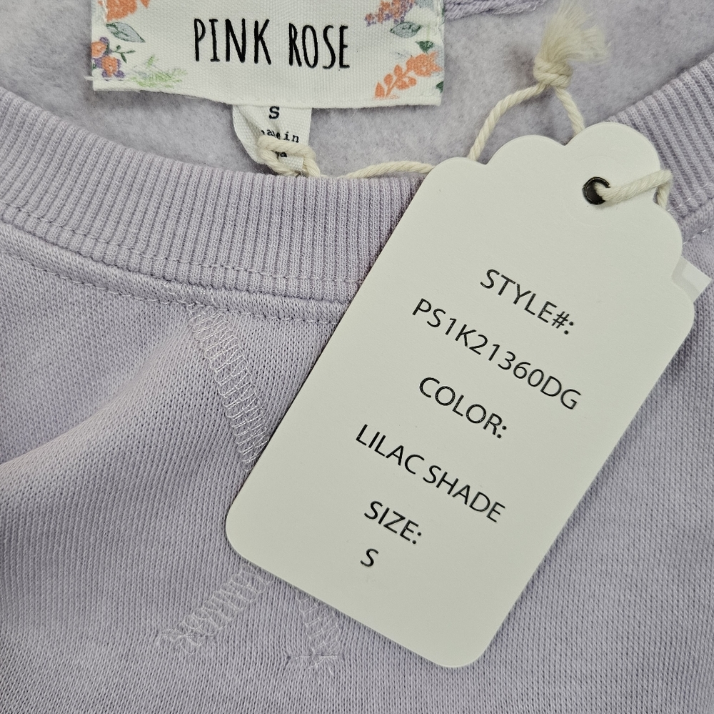 Pink Rose Crewneck Hi-Low Hem Sweatshirt - Picture 4 of 5